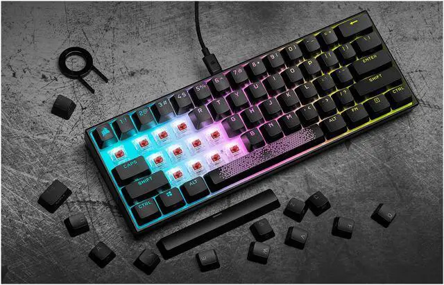 Alt view image 15 of 15 - Corsair K65 RGB MINI 60% Mechanical Gaming Keyboard (Customizable Per-Key RGB Backlighting, CHERRY MX Speed Mechanical Keyswitches, Detachable USB Type-C Cable, AXON Hyper-Processing Technology) Black