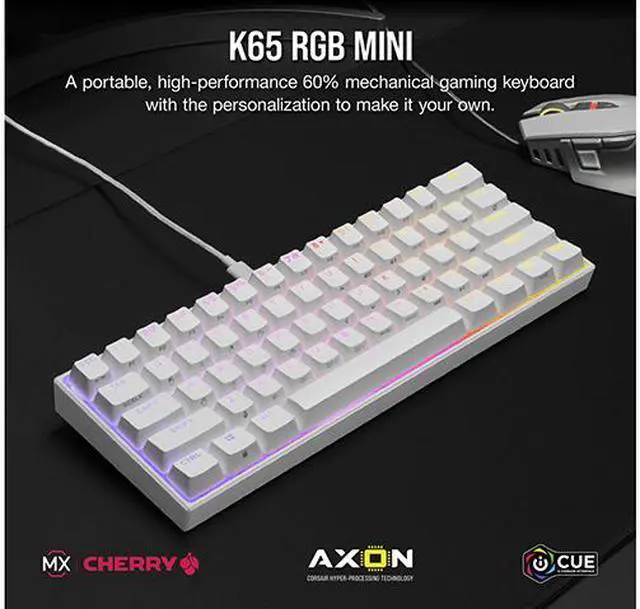 Alt view image 2 of 5 - Corsair CH-9194114-NA K65 RGB MINI 60% Mechanical Gaming Keyboard, Backlit RGB LED, CHERRY MX SPEED, White, White PBT Keycaps Gaming Keyboard