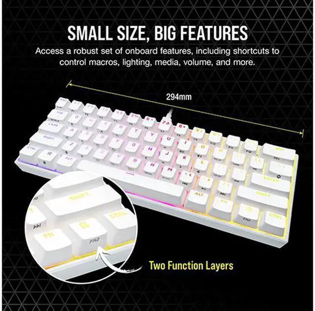 Alt view image 3 of 5 - Corsair CH-9194114-NA K65 RGB MINI 60% Mechanical Gaming Keyboard, Backlit RGB LED, CHERRY MX SPEED, White, White PBT Keycaps Gaming Keyboard