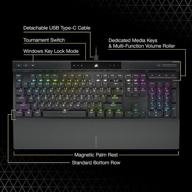 Alt view image 7 of 8 - Corsair K70 RGB PRO Wired Mechanical Gaming Keyboard - Cherry MX RGB Red Linear Switches, 8,000Hz Hyper-Polling, PBT Double-Shot PRO Keycaps, Soft-Touch Palm Rest - Black