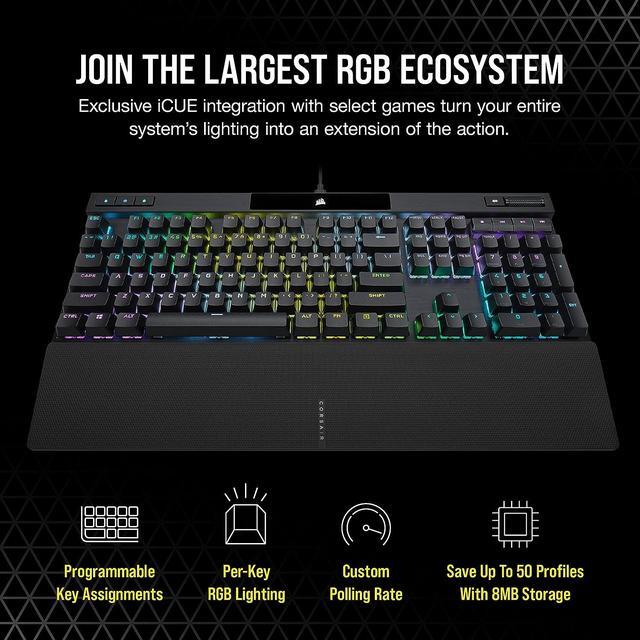 Alt view image 6 of 8 - Corsair K70 RGB PRO Wired Mechanical Gaming Keyboard - Cherry MX RGB Red Linear Switches, 8,000Hz Hyper-Polling, PBT Double-Shot PRO Keycaps, Soft-Touch Palm Rest - Black