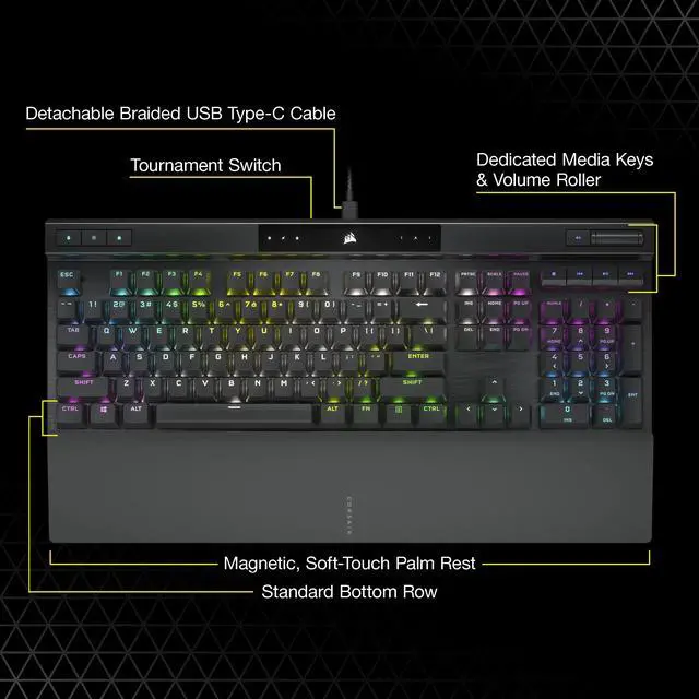 Alt view image 13 of 13 - Corsair K70 RGB PRO Wired Mechanical Gaming Keyboard (CHERRY MX RGB Speed Switches: Linear and Rapid, 8,000Hz Hyper-Polling, PBT DOUBLE-SHOT PRO Keycaps, Soft-Touch Palm Rest) QWERTY, NA - Black