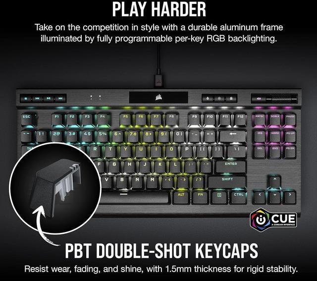 Alt view image 8 of 11 - Corsair K70 RGB TKL CHAMPION SERIES Optical-Mechanical Gaming Keyboard - OPX RGB Switches, PBT Double-Shot Keycaps, Detachable USB-C Cable - Black