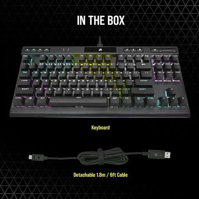 Alt view image 10 of 11 - Corsair K70 RGB TKL CHAMPION SERIES Optical-Mechanical Gaming Keyboard - OPX RGB Switches, PBT Double-Shot Keycaps, Detachable USB-C Cable - Black