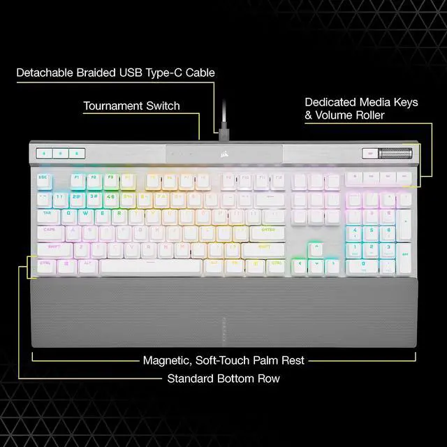 Alt view image 7 of 8 - CORSAIR K70 PRO RGB Optical-Mechanical Gaming Keyboard, Backlit RGB LED, CORSAIR OPX, PBT Keycaps (CH-910951A-NA), White