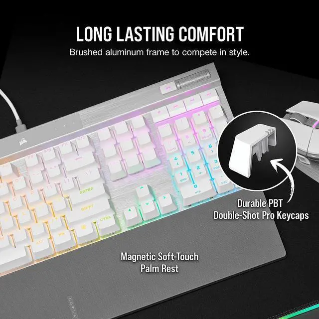 Alt view image 4 of 8 - CORSAIR K70 PRO RGB Optical-Mechanical Gaming Keyboard, Backlit RGB LED, CORSAIR OPX, PBT Keycaps (CH-910951A-NA), White