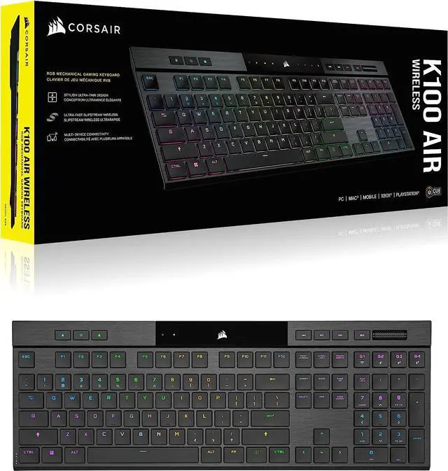 Alt view image 11 of 11 - Corsair K100 AIR Wireless RGB Mechanical Gaming Keyboard - Ultra-Thin, Sub-1ms Slipstream , Low-Latency Bluetooth, Cherry MX Ultra Low Profile Keyswitches - NA Layout, QWERTY - Black