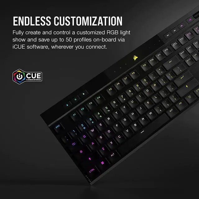 Alt view image 8 of 11 - Corsair K100 AIR Wireless RGB Mechanical Gaming Keyboard - Ultra-Thin, Sub-1ms Slipstream , Low-Latency Bluetooth, Cherry MX Ultra Low Profile Keyswitches - NA Layout, QWERTY - Black