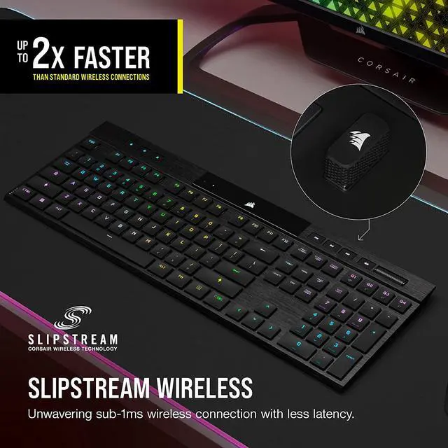 Alt view image 5 of 11 - Corsair K100 AIR Wireless RGB Mechanical Gaming Keyboard - Ultra-Thin, Sub-1ms Slipstream , Low-Latency Bluetooth, Cherry MX Ultra Low Profile Keyswitches - NA Layout, QWERTY - Black