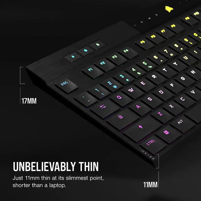 Alt view image 2 of 11 - Corsair K100 AIR Wireless RGB Mechanical Gaming Keyboard - Ultra-Thin, Sub-1ms Slipstream , Low-Latency Bluetooth, Cherry MX Ultra Low Profile Keyswitches - NA Layout, QWERTY - Black
