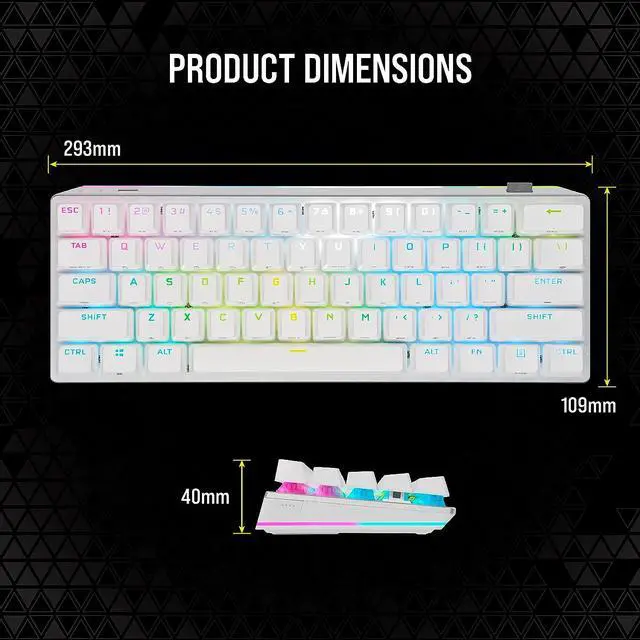 Alt view image 11 of 14 - Corsair K70 PRO MINI WIRELESS RGB 60% Mechanical Gaming Keyboard - Fastest Sub-1ms Wireless, Swappable CHERRY MX Red Keyswitches, Aluminum Frame, PBT Double-Shot Keycaps - NA Layout, QWERTY - White