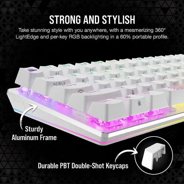 Alt view image 9 of 14 - Corsair K70 PRO MINI WIRELESS RGB 60% Mechanical Gaming Keyboard - Fastest Sub-1ms Wireless, Swappable CHERRY MX Red Keyswitches, Aluminum Frame, PBT Double-Shot Keycaps - NA Layout, QWERTY - White