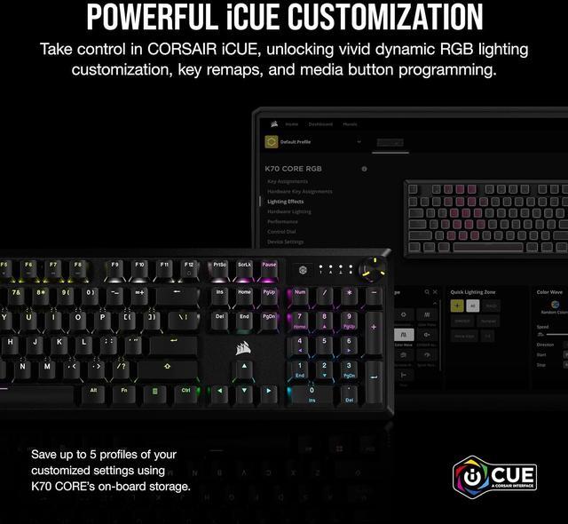 Alt view image 9 of 15 - CORSAIR K70 CORE RGB Mechanical Gaming Keyboard - CORSAIR Red Linear Switches - Sound Dampening - Rotary Dial - Aluminum Top Plate - Onboard Storage - Black