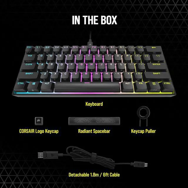Alt view image 8 of 9 - Corsair K65 RGB Mini 60% Mechanical Gaming Keyboard - Cherry MX Brown Mechanical Keyswitches - Customizable Per-Key RGB Backlighting - Detachable USB Type-C Cable - QWERTY NA Layout - Black