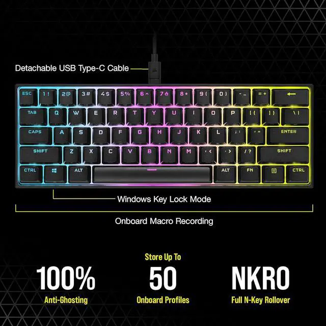 Alt view image 7 of 9 - Corsair K65 RGB Mini 60% Mechanical Gaming Keyboard - Cherry MX Brown Mechanical Keyswitches - Customizable Per-Key RGB Backlighting - Detachable USB Type-C Cable - QWERTY NA Layout - Black
