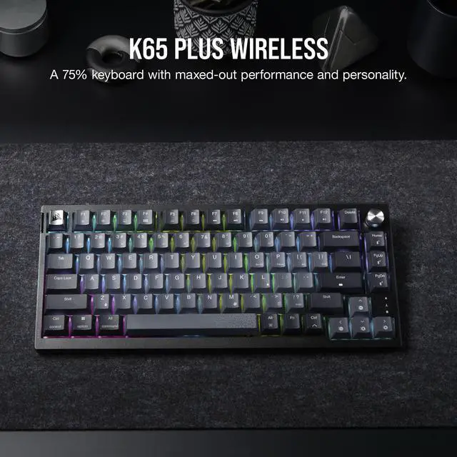 Alt view image 6 of 20 - CORSAIR K65 PLUS WIRELESS 75% RGB Mechanical Gaming Keyboard - Pre-Lubricated CORSAIR MLX Red Linear Switches - 2.4GHz Wireless - Bluetooth®