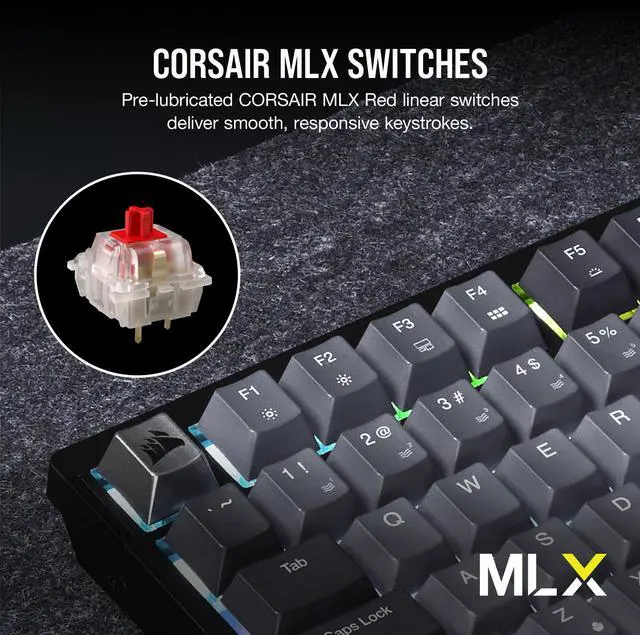 Alt view image 8 of 20 - CORSAIR K65 PLUS WIRELESS 75% RGB Mechanical Gaming Keyboard - Pre-Lubricated CORSAIR MLX Red Linear Switches - 2.4GHz Wireless - Bluetooth®