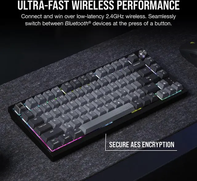 Alt view image 9 of 20 - CORSAIR K65 PLUS WIRELESS 75% RGB Mechanical Gaming Keyboard - Pre-Lubricated CORSAIR MLX Red Linear Switches - 2.4GHz Wireless - Bluetooth®