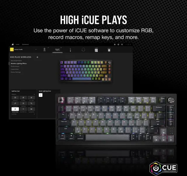Alt view image 11 of 20 - CORSAIR K65 PLUS WIRELESS 75% RGB Mechanical Gaming Keyboard - Pre-Lubricated CORSAIR MLX Red Linear Switches - 2.4GHz Wireless - Bluetooth®