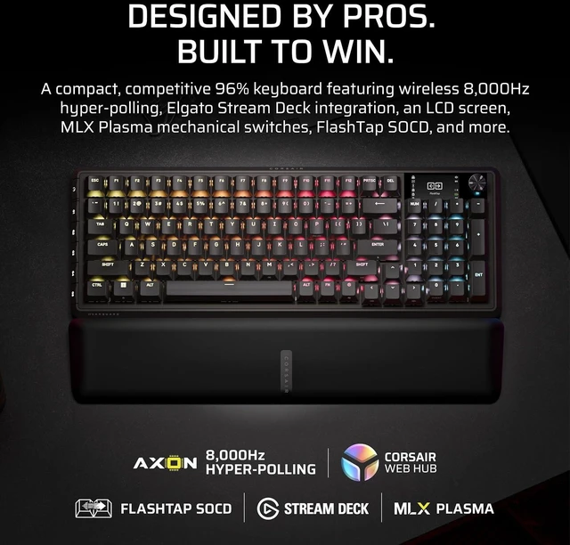 Alt view image 2 of 13 - Corsair VANGUARD 96 WIRLESS Mechanical Gaming Keyboard - CH-91F901E-NA