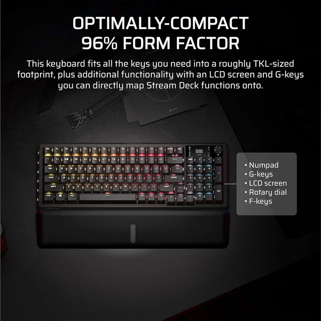 Alt view image 4 of 13 - Corsair VANGUARD 96 WIRLESS Mechanical Gaming Keyboard - CH-91F901E-NA