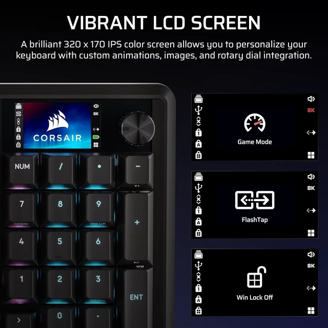 Alt view image 5 of 13 - Corsair VANGUARD 96 WIRLESS Mechanical Gaming Keyboard - CH-91F901E-NA