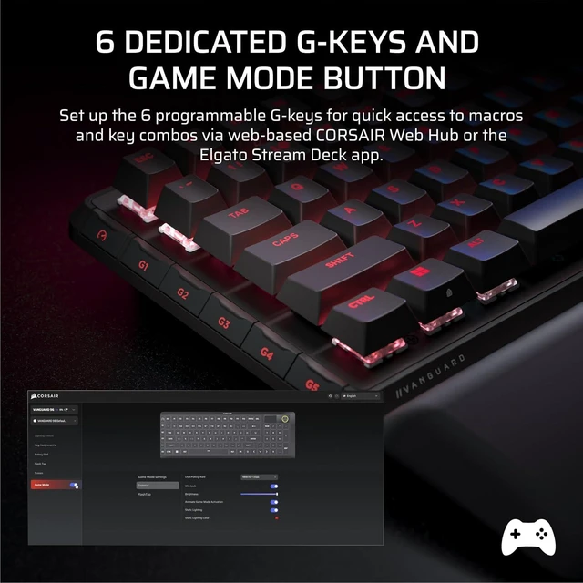 Alt view image 8 of 13 - Corsair VANGUARD 96 WIRLESS Mechanical Gaming Keyboard - CH-91F901E-NA