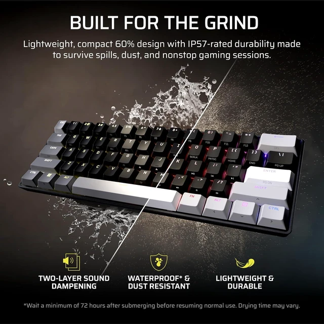 Alt view image 10 of 11 - Corsair Clipper PRO MINI 60 Hall Effect Gaming Keyboard – US QWERTY – SOCD, Rapid Trigger, 8000Hz, Adjustable Actuation, IP57 Water & Dust, PBT Double Shot, Wired, RGB, FPS, for Windows PC & Mac,Black