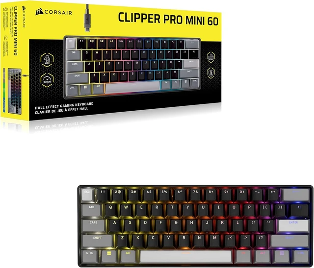 Alt view image 11 of 11 - Corsair Clipper PRO MINI 60 Hall Effect Gaming Keyboard – US QWERTY – SOCD, Rapid Trigger, 8000Hz, Adjustable Actuation, IP57 Water & Dust, PBT Double Shot, Wired, RGB, FPS, for Windows PC & Mac,Black