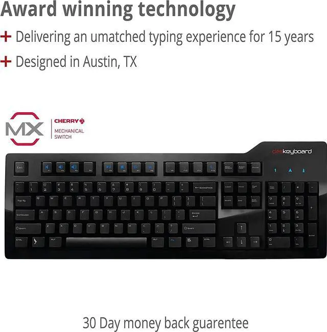 Alt view image 5 of 7 - Das Keyboard Model S Wired Mechanical Keyboard, Cherry MX Blue Mechanical Switches, 2-Port USB Hub, Laser Etched Keycaps (104 Keys, Black)