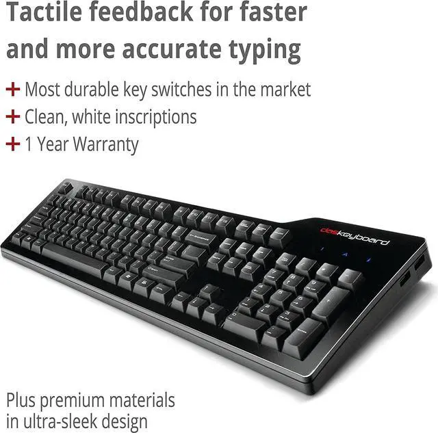 Alt view image 6 of 7 - Das Keyboard Model S Wired Mechanical Keyboard, Cherry MX Blue Mechanical Switches, 2-Port USB Hub, Laser Etched Keycaps (104 Keys, Black)