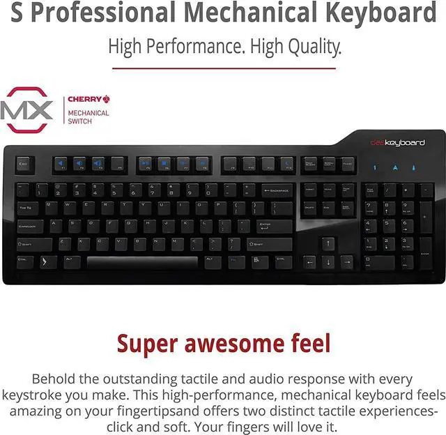 Alt view image 2 of 7 - Das Keyboard Model S Wired Mechanical Keyboard, Cherry MX Blue Mechanical Switches, 2-Port USB Hub, Laser Etched Keycaps (104 Keys, Black)