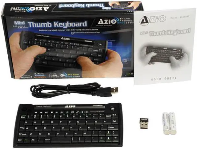 Alt view image 4 of 4 - AZIO Mini Thumb Keyboard w/ Trackball KB178RT Black 63 Normal Keys 8 Function Keys USB RF Wireless Mini Keyboard