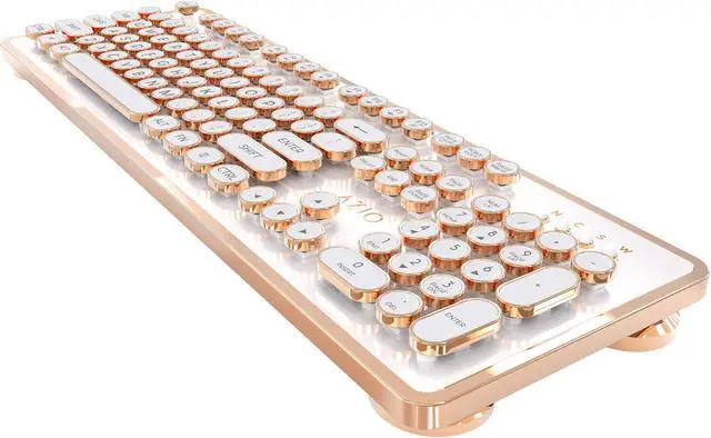 Alt view image 3 of 8 - AZIO Typewriter Inspired Mechanical Keyboard MK-Retro-02 White / Gold