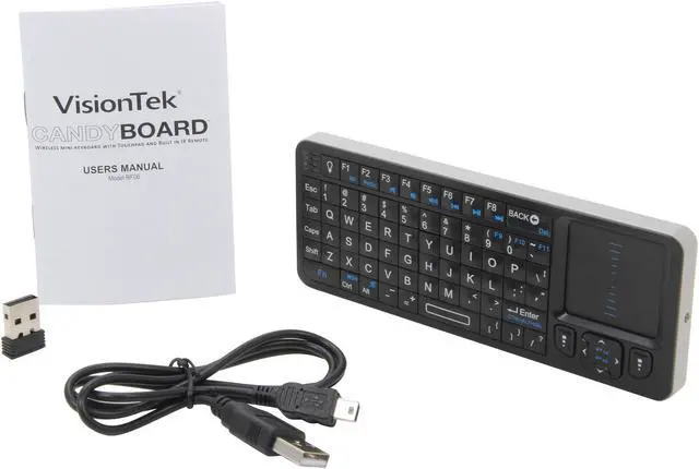 Alt view image 6 of 7 - VisionTek Candyboard Keyboard with Touchpad and Built in IR Remote 900507 Black USB RF Wireless Mini Keyboard