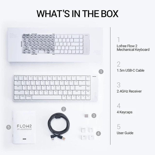 Alt view image 9 of 9 - LOFREE Flow2 Low-Profile 68 Keys Mechanical Keyboard, Aluminum Alloy with Surfer Linear Switches, Rechargeable Wireless Keyboards with 3 Mode Connections for Windows, macOS - White