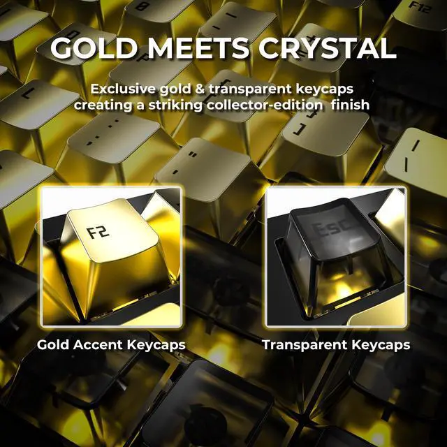 Alt view image 4 of 9 - MONTECH MKey Pro Newegg 25th Anniversary Limited Gold Edition Mechanical Gaming Keyboard, Tri-Mode Bluetooth 5.2 / 2.4GHz Wireless / USB-C Wired, 75% Layout, Hot-Swappable, VIA/QMK, Gateron G Pro 3.0 Brown Switches, RGB