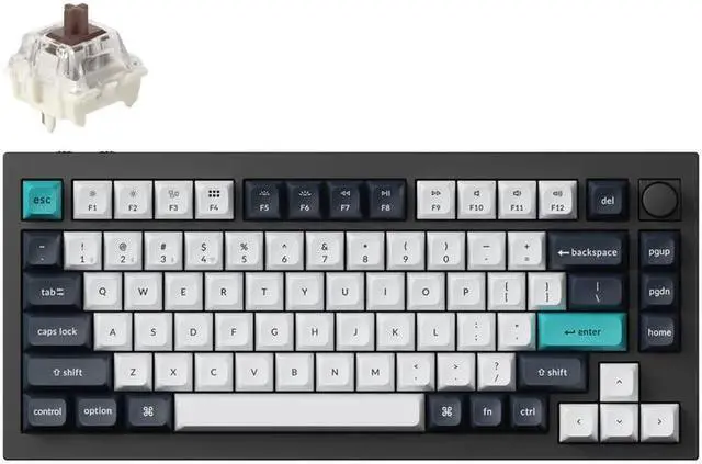 Main image of Keychron Q1 Max Wireless RGB Mechanical Keyboard, Hot-swap, Gateron Jupiter Brown Switch, Triple Mode BT 5.1/2.4GHz/USB-C, Aluminum Frame, N-Key Rollover, for OS/Windows/Linux, Carbon Black (Q1M-M3)