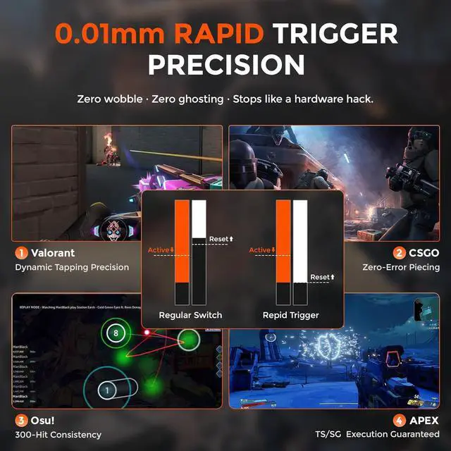 Alt view image 7 of 11 - DAREU COOL60 60% Hall Effect Gaming Keyboard with Magnetic Switch, SOCD, 0.01mm Actuation Adjustable Rapid Trigger,8000 Hz Polling, Frosted Transparent Keycaps, Hot-swap, RGB Backlit
