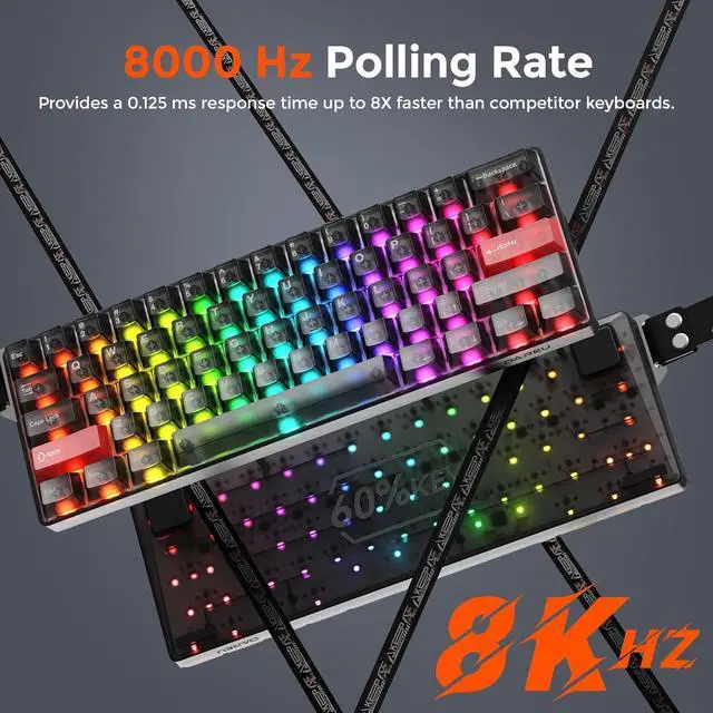 Alt view image 6 of 11 - DAREU COOL60 60% Hall Effect Gaming Keyboard with Magnetic Switch, SOCD, 0.01mm Actuation Adjustable Rapid Trigger,8000 Hz Polling, Frosted Transparent Keycaps, Hot-swap, RGB Backlit