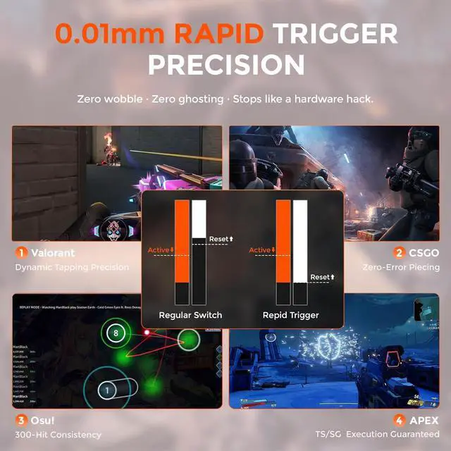 Alt view image 7 of 10 - DAREU COOL60 60% Hall Effect Gaming Keyboard with Magnetic Switch, SOCD, 0.01mm Actuation Adjustable Rapid Trigger,8000 Hz Polling, Frosted Transparent Keycaps, Hot-swap, RGB Backlit