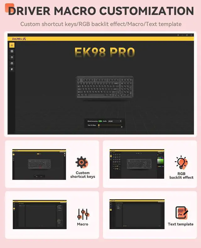 Alt view image 9 of 9 - DAREU EK98 Pro Sakura Pink 98-key Wireless Gaming Mechanical Keyboard, Hot-Swap Sockets, Side-Print PBT Keycaps, 4000mAh Battery, RGB Backlit, BT/2.4GHz/USB-C, Compatible with Windows Mac
