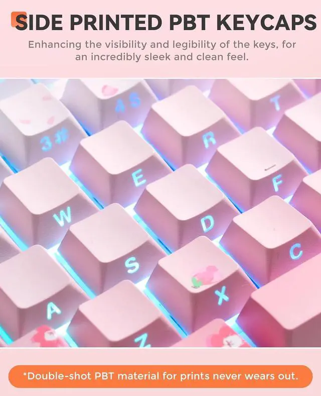 Alt view image 5 of 9 - DAREU EK98 Pro Sakura Pink 98-key Wireless Gaming Mechanical Keyboard, Hot-Swap Sockets, Side-Print PBT Keycaps, 4000mAh Battery, RGB Backlit, BT/2.4GHz/USB-C, Compatible with Windows Mac