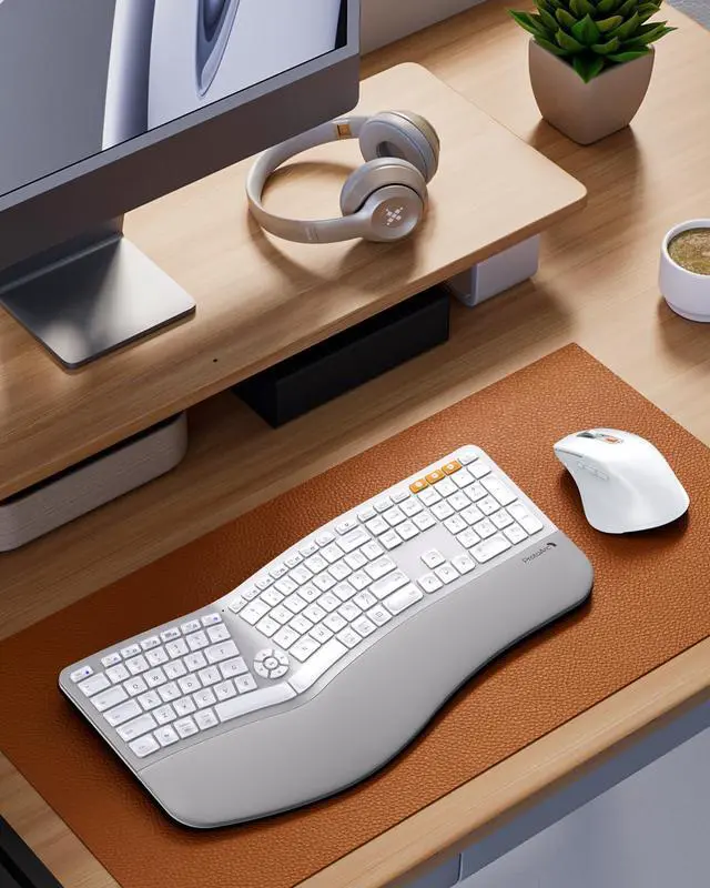 Alt view image 6 of 7 - ProtoArc Full Size Wireless Bluetooth Ergo Keyboard Mouse Combo - Split Design, Wrist Rest, Multi-Device, Rechargeable, for Windows/Mac OS, EKM01 PLUS - Silver