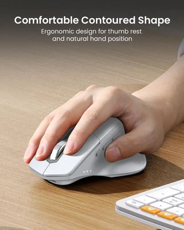 Alt view image 5 of 7 - ProtoArc Full Size Wireless Bluetooth Ergo Keyboard Mouse Combo - Split Design, Wrist Rest, Multi-Device, Rechargeable, for Windows/Mac OS, EKM01 PLUS - Silver