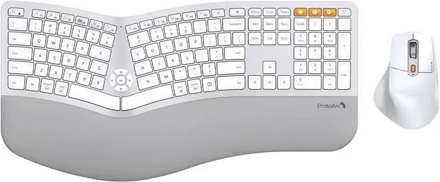 Main image of ProtoArc Full Size Wireless Bluetooth Ergo Keyboard Mouse Combo - Split Design, Wrist Rest, Multi-Device, Rechargeable, for Windows/Mac OS, EKM01 PLUS - Silver