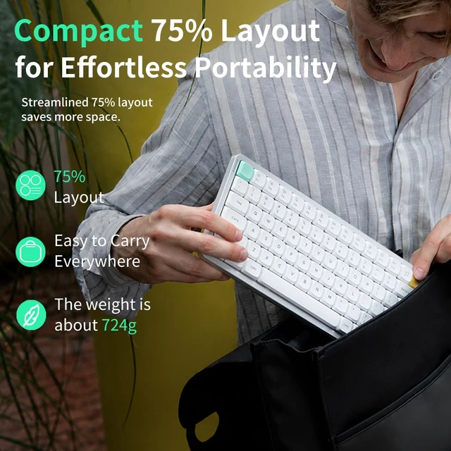 Alt view image 3 of 7 - NuPhy Air75 V3 84 Keys 75% Low-Profile Hot-Swap Wireless Mechanical Keyboard, Gasket Mount, RGB Backlit, Functional Knob, Support Bluetooth/2.4GHz/USB-C, for Mac/Windows, Gaming & Office - Nova White