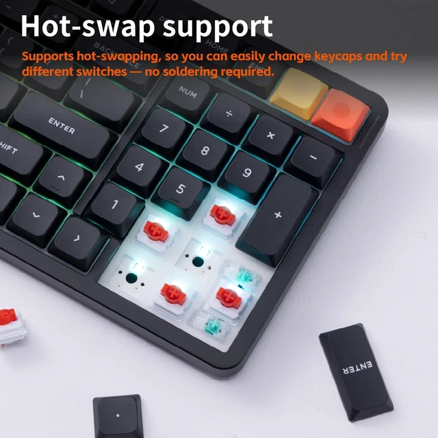 Alt view image 3 of 7 - NuPhy Air100 V3 99 Keys 100% Low-Profile Hot-Swap Wireless Mechanical Keyboard, Gasket Mount, RGB Backlit, Functional Knob, Support Bluetooth/2.4GHz/USB-C, for Mac/Windows, Office - Black