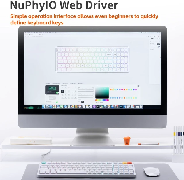 Alt view image 7 of 8 - NuPhy Air100 V3 99 Keys 100% Low-Profile Hot-Swap Wireless Mechanical Keyboard, Gasket Mount, RGB Backlit, Functional Knob, Support Bluetooth/2.4GHz/USB-C, for Mac/Windows, Office - White
