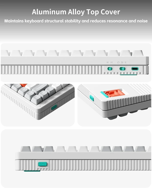 Alt view image 6 of 7 - NuPhy Halo75 V2 QMK/VIA Wireless Mechanical Keyboard, 75% Hot Swappable, Tri-Mode 2.4G Bluetooth USB-C, RGB Backlit Gasket Mount Keyboard for Mac/Windows - Ionic White